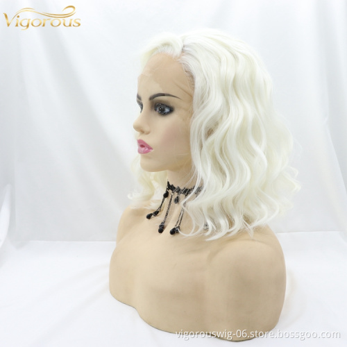 Vigorous Wholesale curly lace wig frontal black women african glueless cosplay high temperature short wigs wave synthetic wig